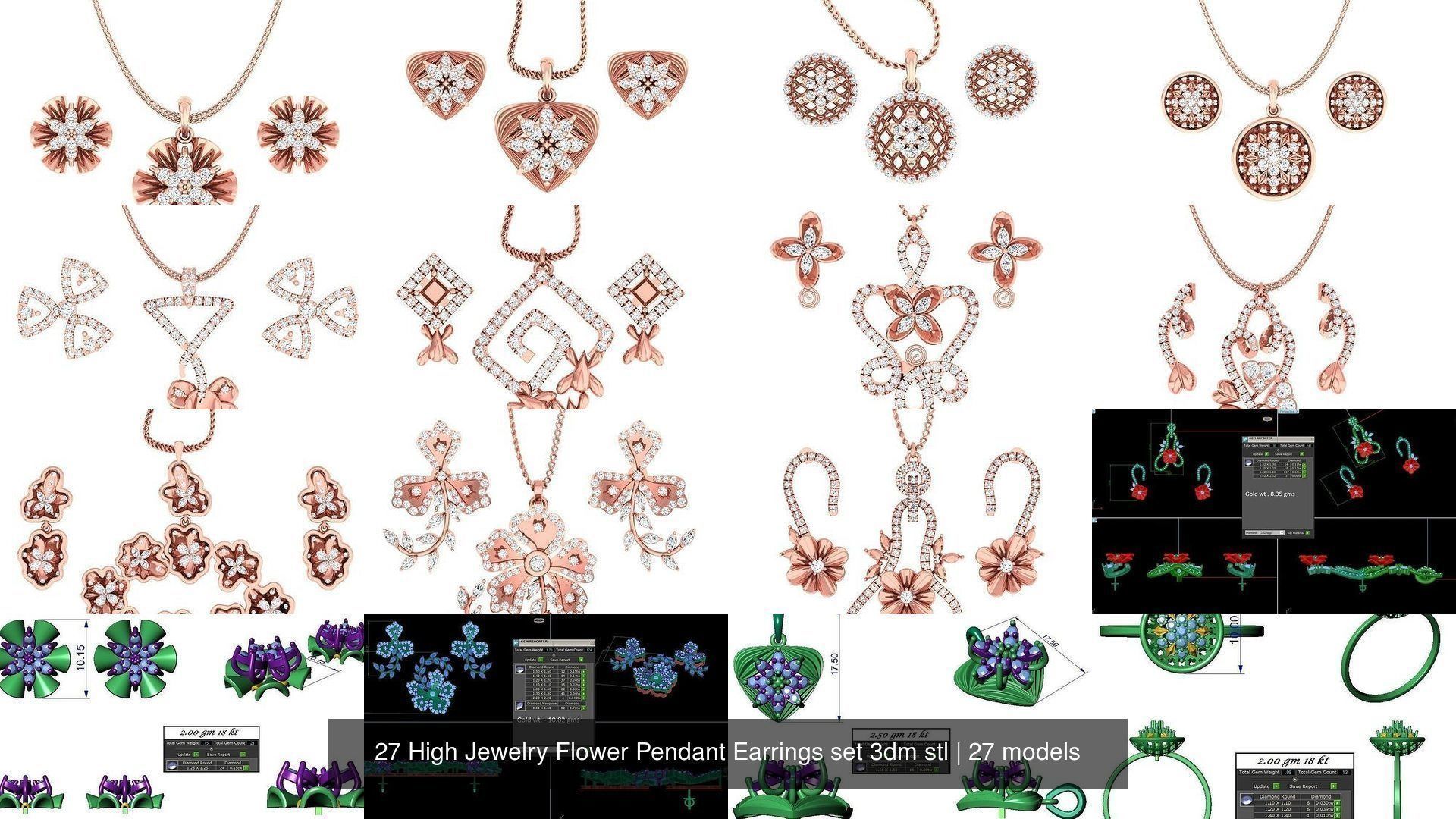 27 High Jewelry Flower Pendant Earrings set 3dm stl 3D Model Collection_2