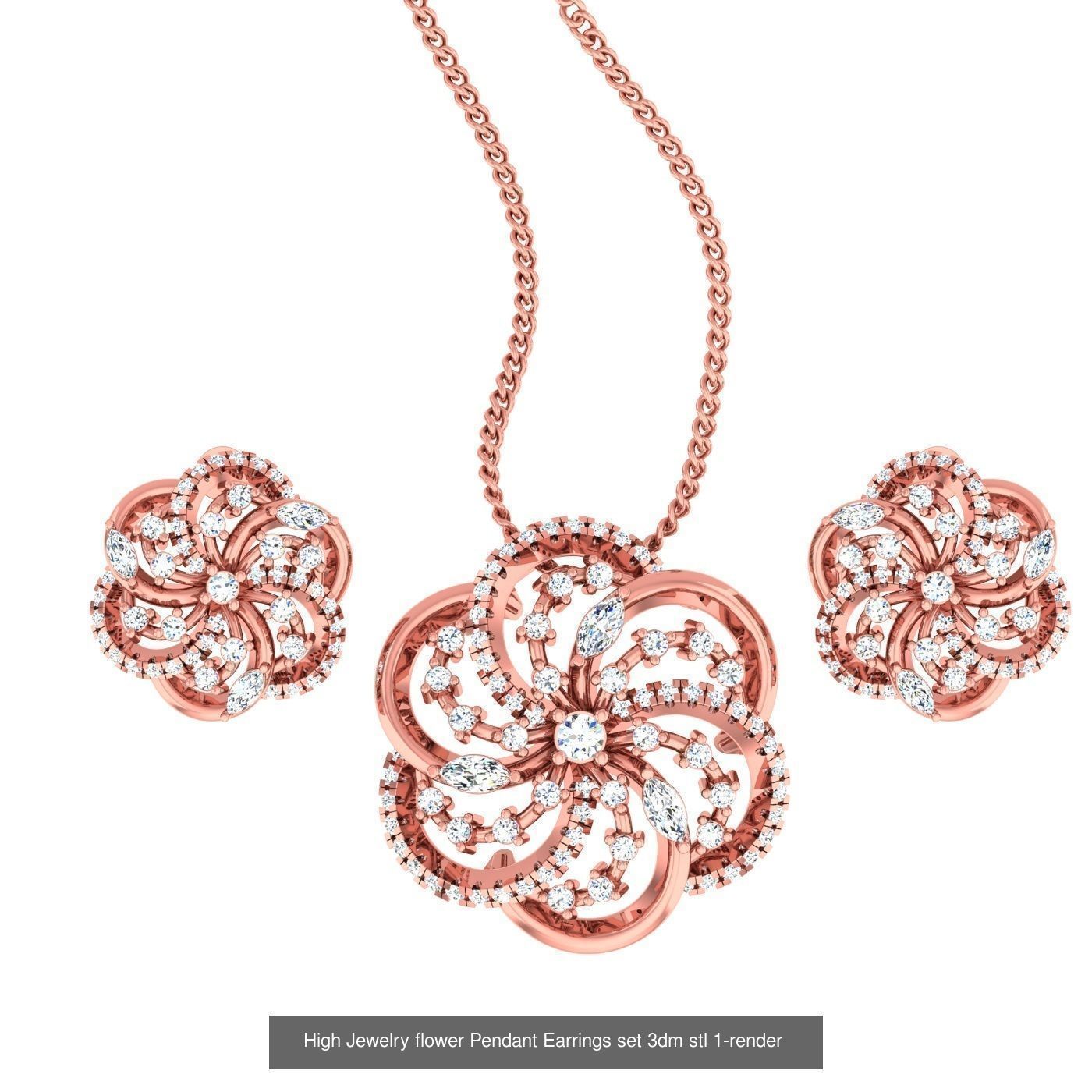 27 High Jewelry Flower Pendant Earrings set 3dm stl 3D Model Collection_12