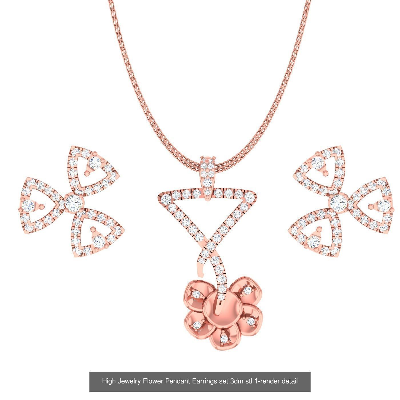 27 High Jewelry Flower Pendant Earrings set 3dm stl 3D Model Collection_23