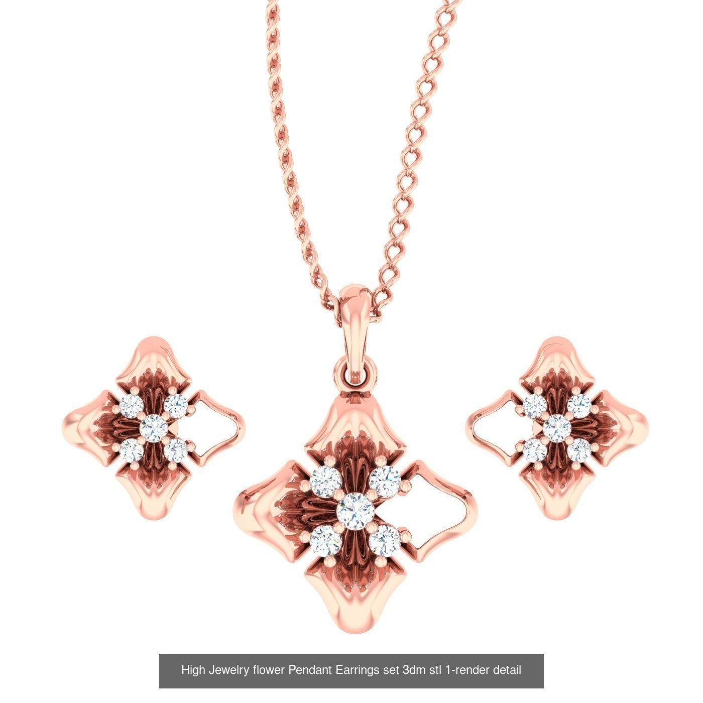 27 High Jewelry Flower Pendant Earrings set 3dm stl 3D Model Collection_17