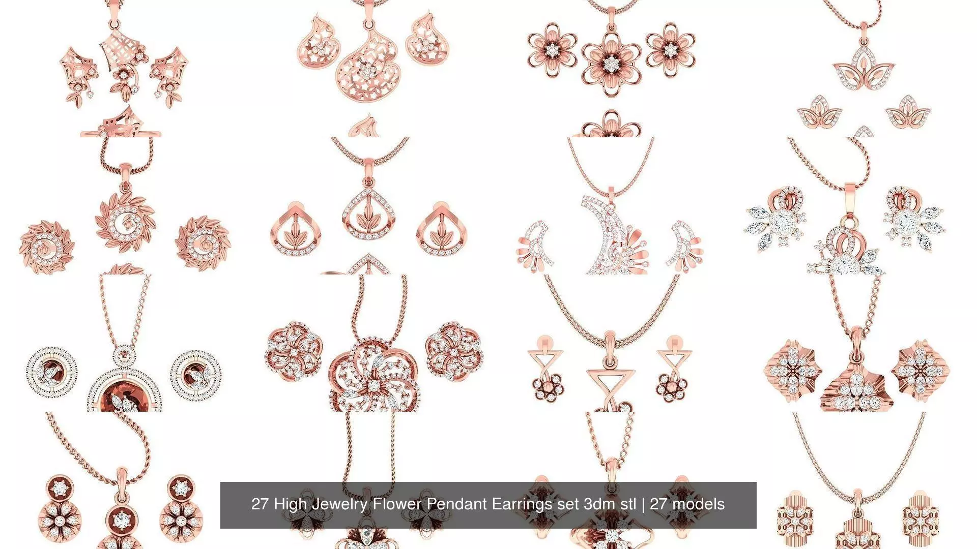 27 High Jewelry Flower Pendant Earrings set 3dm stl 3D Model Collection_0