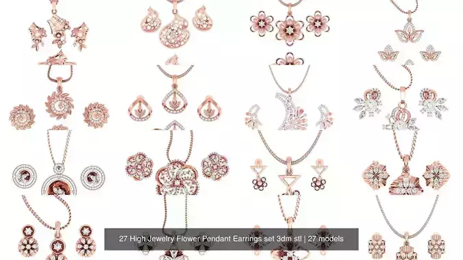 27 High Jewelry Flower Pendant Earrings set 3dm stl 3D Model Collection