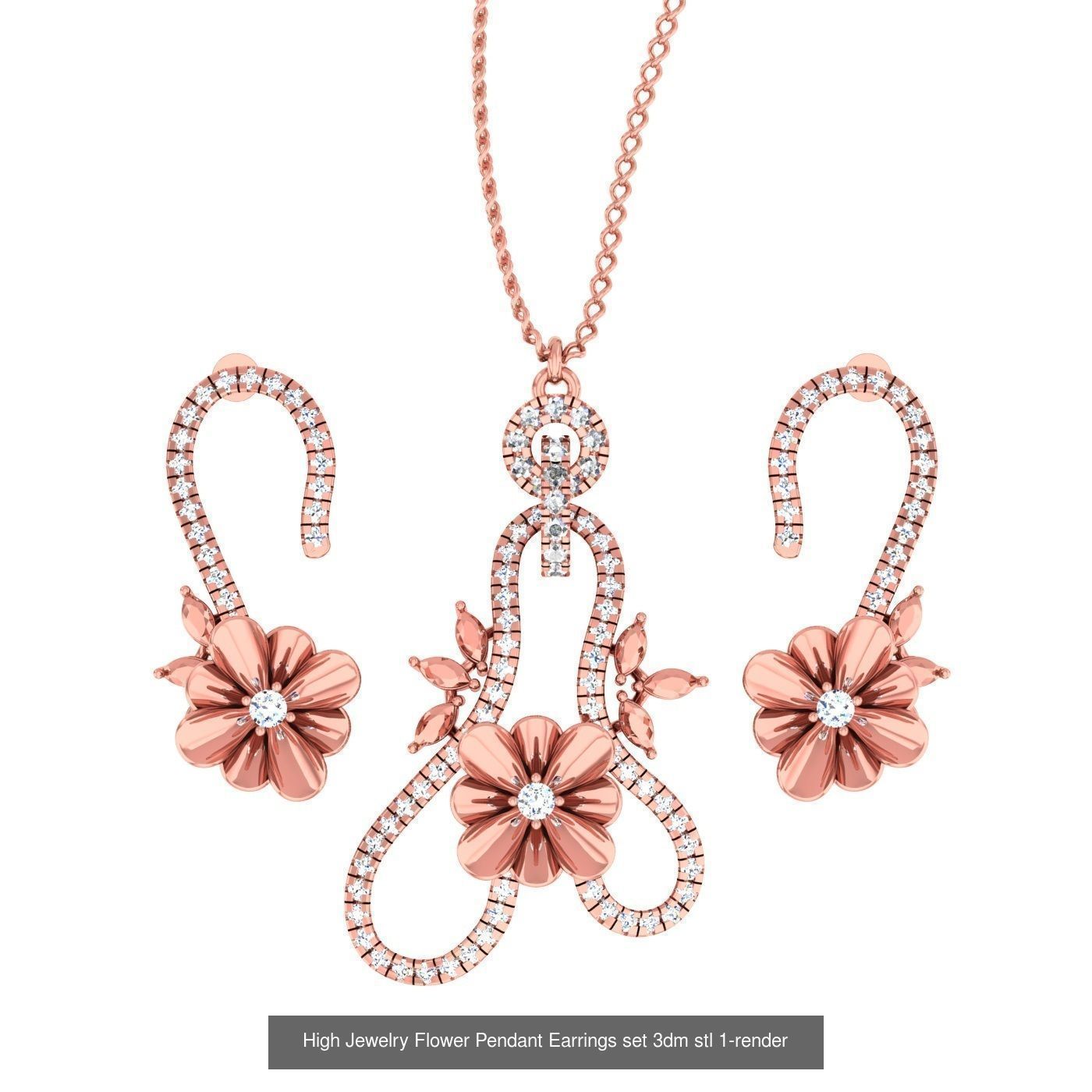 27 High Jewelry Flower Pendant Earrings set 3dm stl 3D Model Collection_29