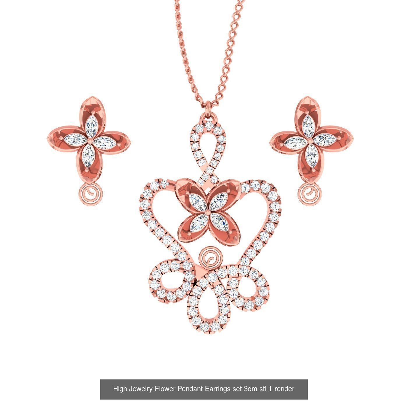 27 High Jewelry Flower Pendant Earrings set 3dm stl 3D Model Collection_25