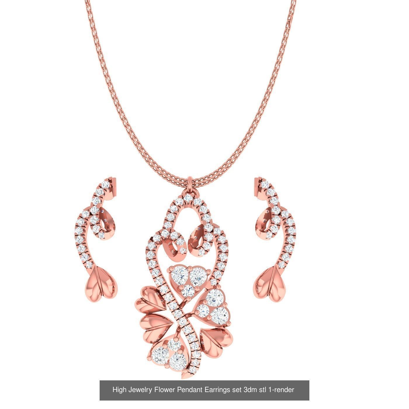 27 High Jewelry Flower Pendant Earrings set 3dm stl 3D Model Collection_26