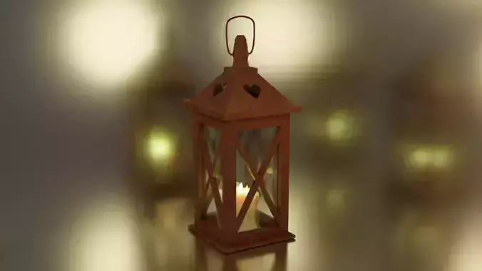 Wooden lantern with animated candle