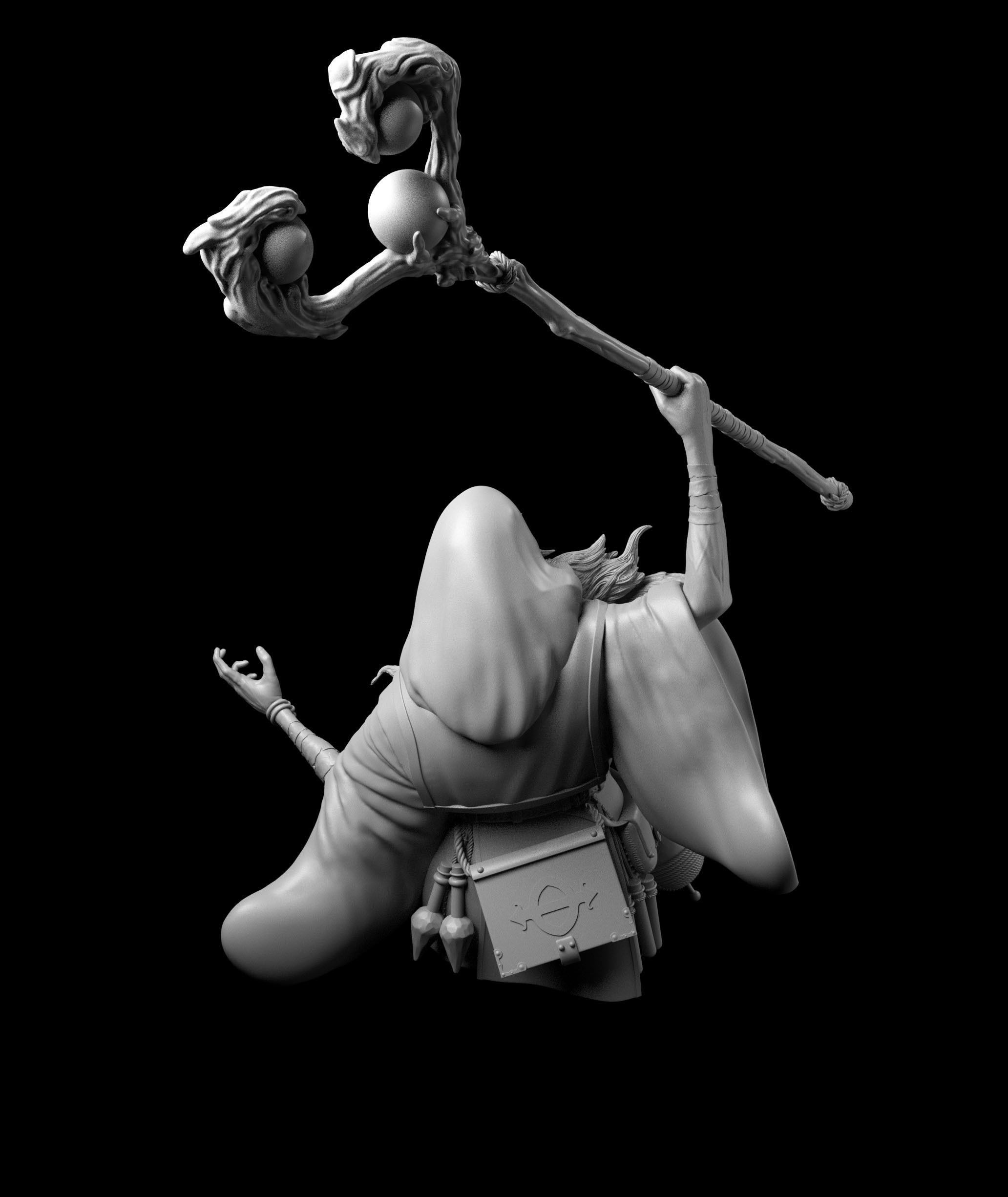 Wizard statue of holding staff Free 3D print model_3