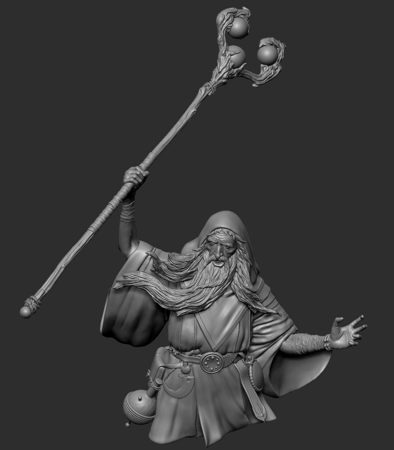 Wizard statue of holding staff Free 3D print model_14