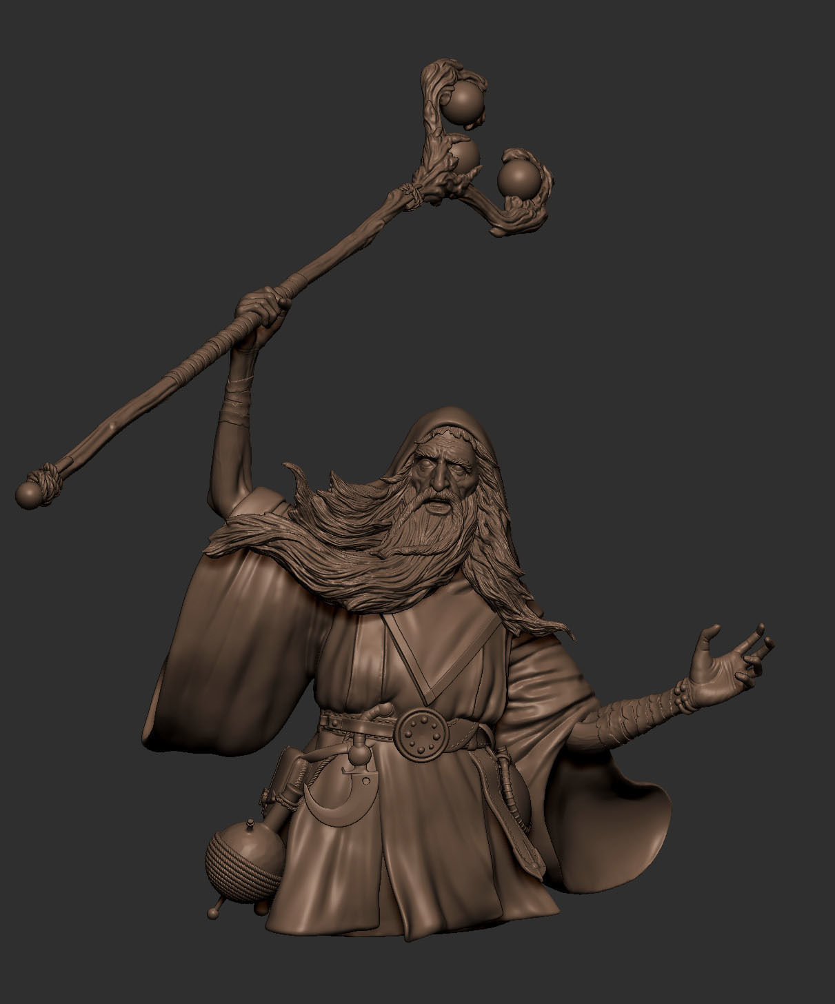 Wizard statue of holding staff Free 3D print model_10