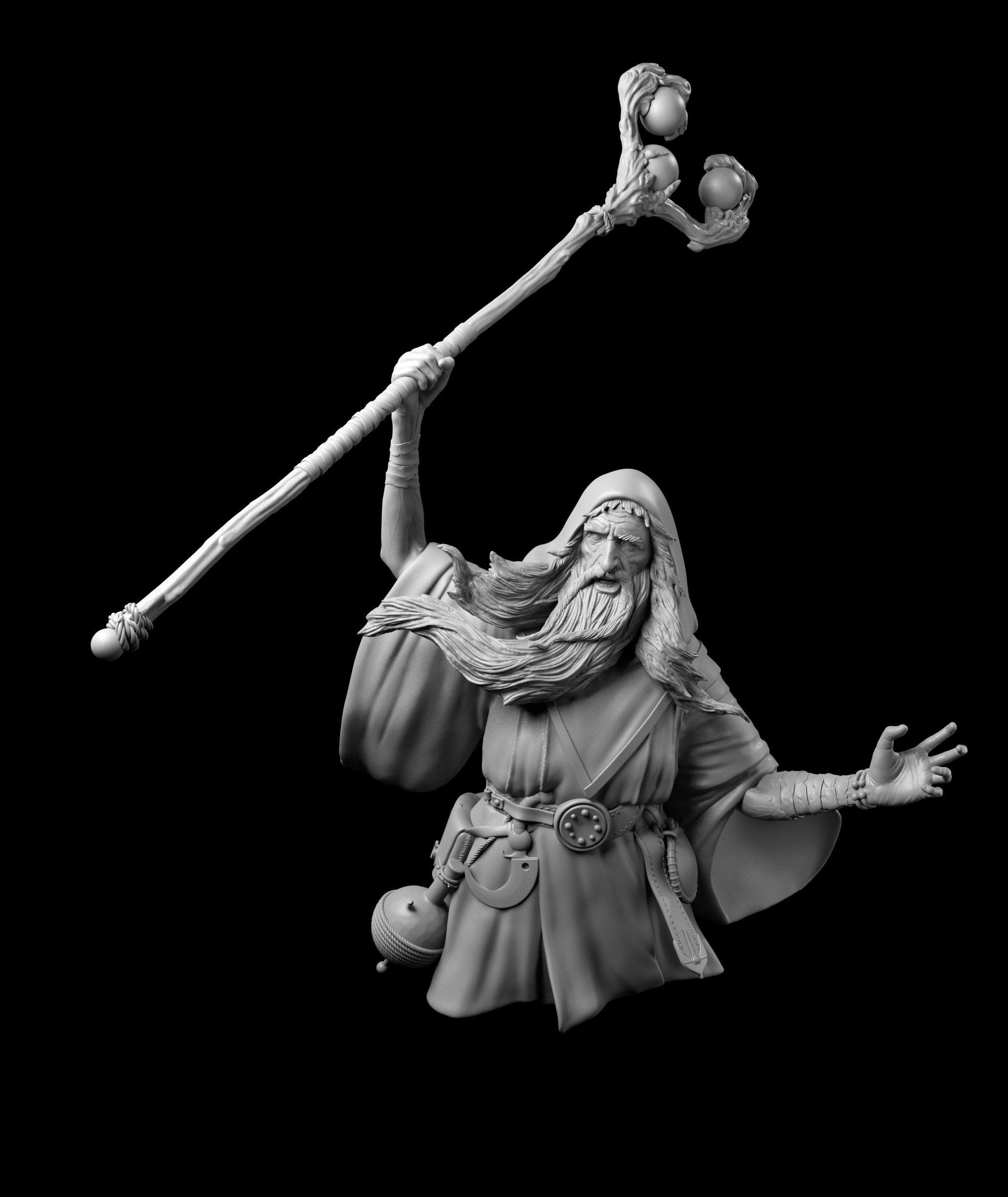 Wizard statue of holding staff Free 3D print model_7