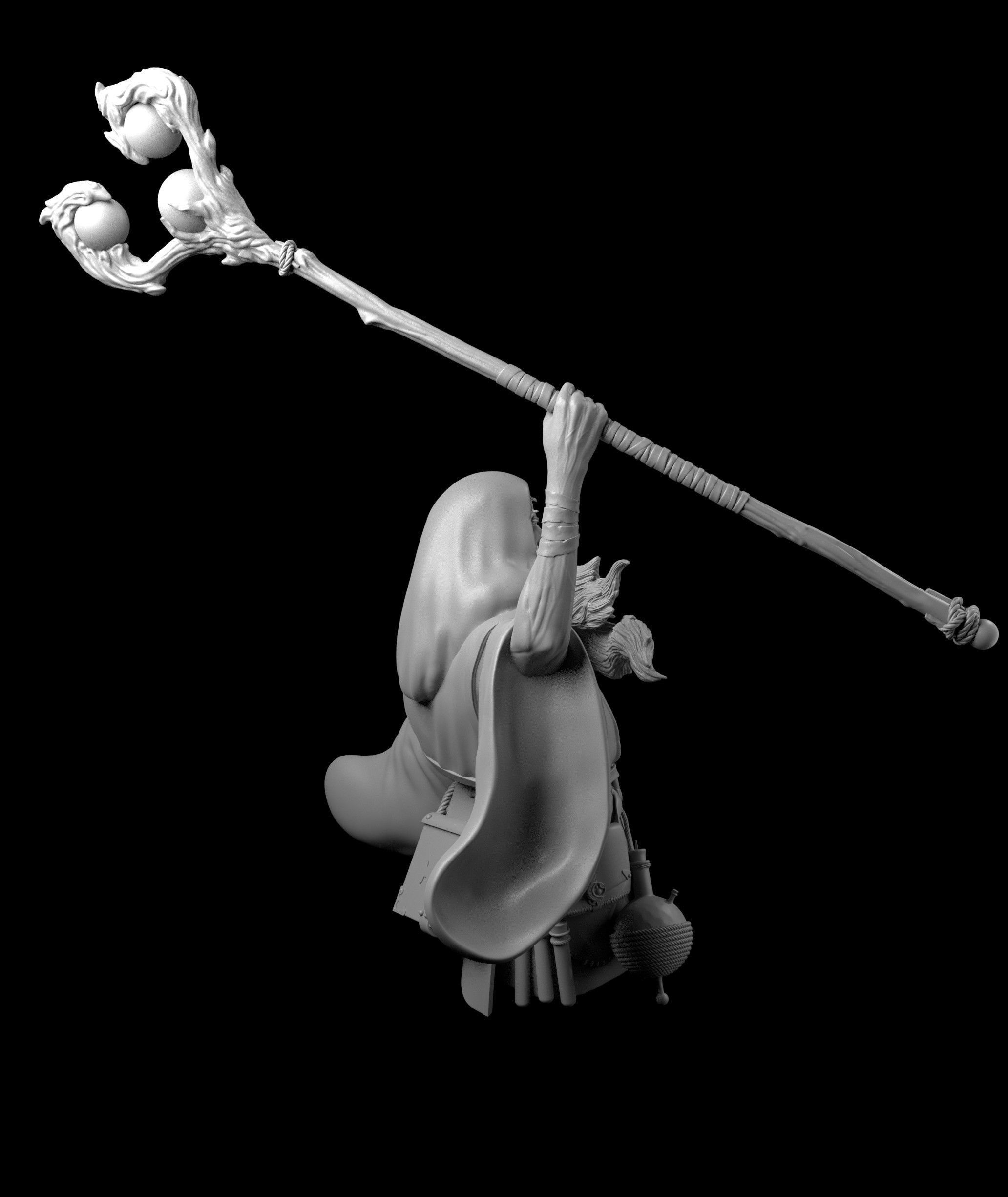 Wizard statue of holding staff Free 3D print model_5