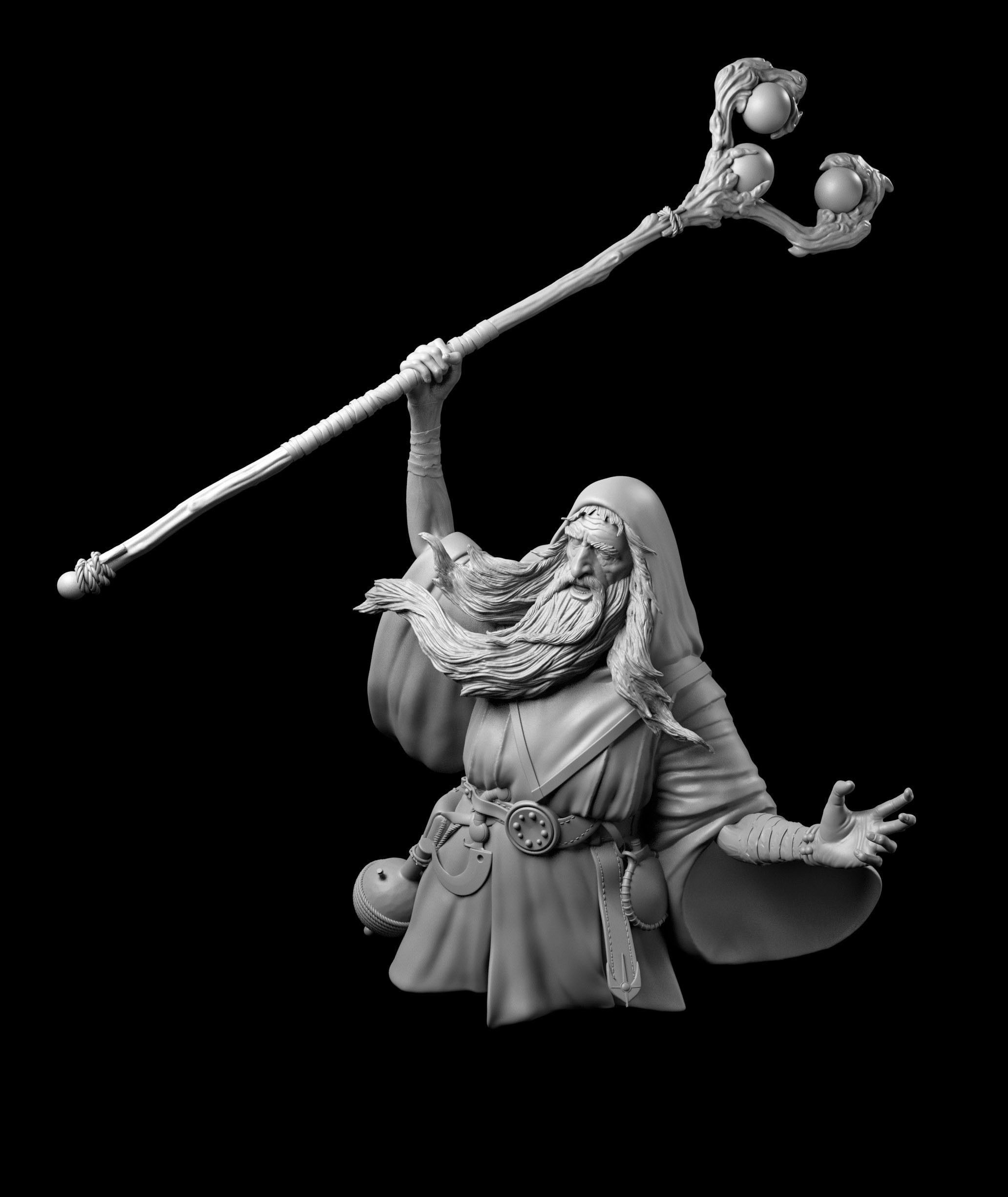 Wizard statue of holding staff Free 3D print model_6