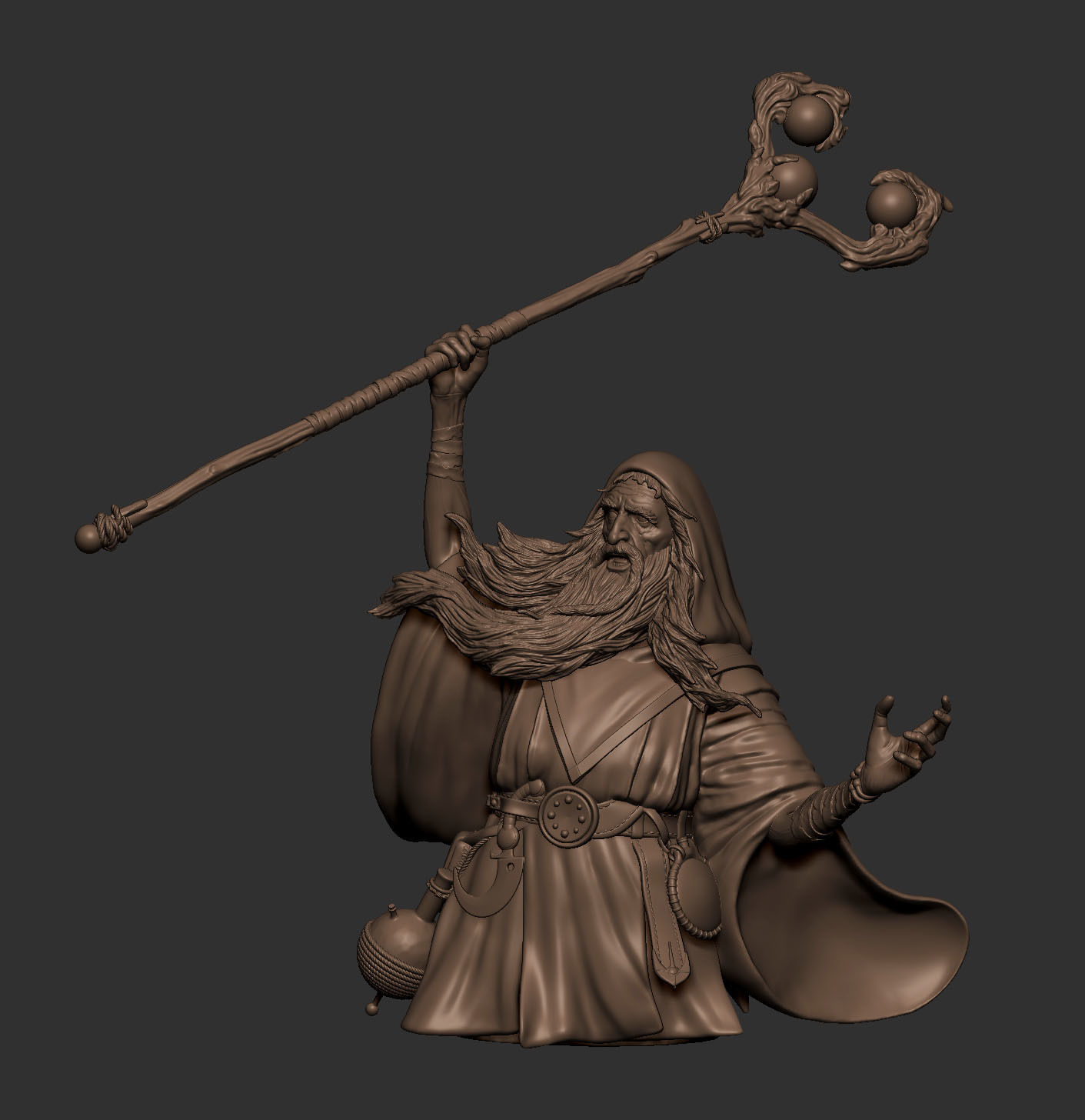 Wizard statue of holding staff Free 3D print model_11