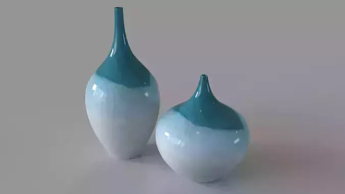 Carla Vases Set Of 2 Teal White 3D model