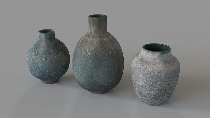 Mercede Weathered Vases Set Of 3 Blue Green 3D model