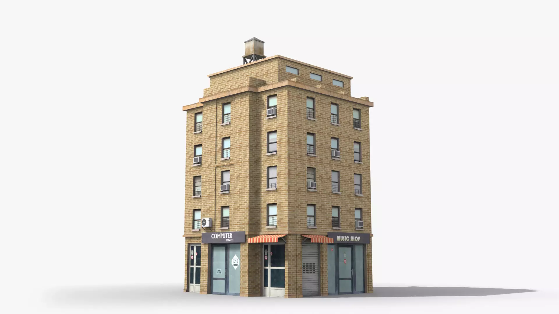 Apartment Building x4 Low-poly 3D model_0