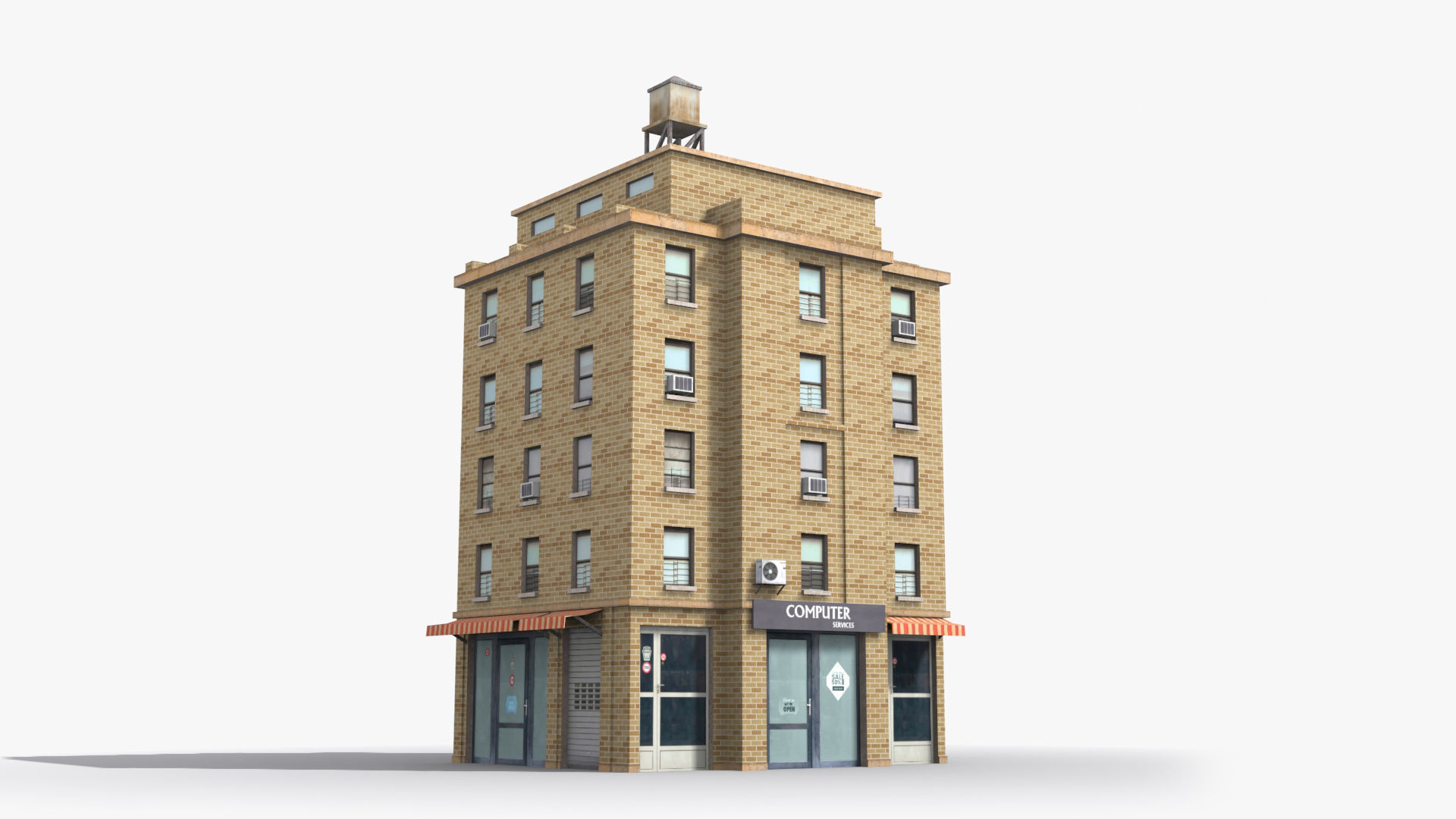Apartment Building x4 Low-poly 3D model_2