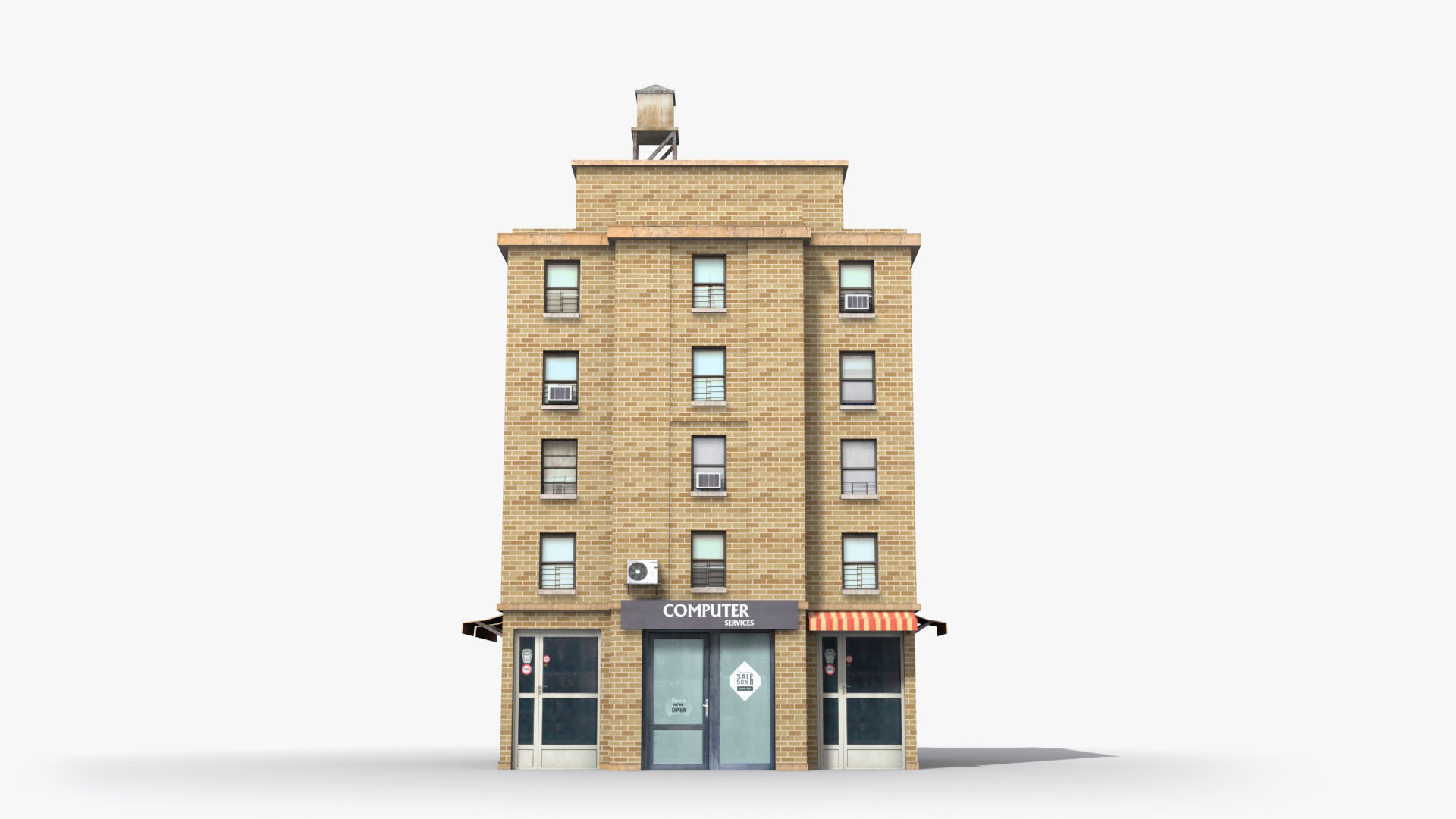Apartment Building x4 Low-poly 3D model_1