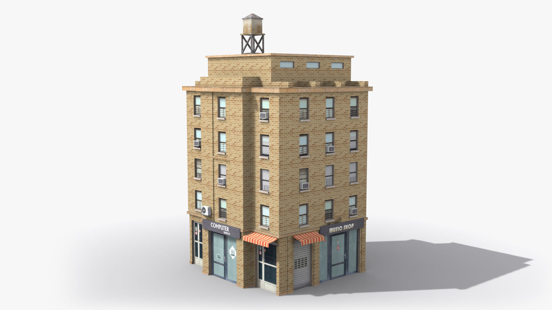 Apartment Building x4 Low-poly 3D model_4