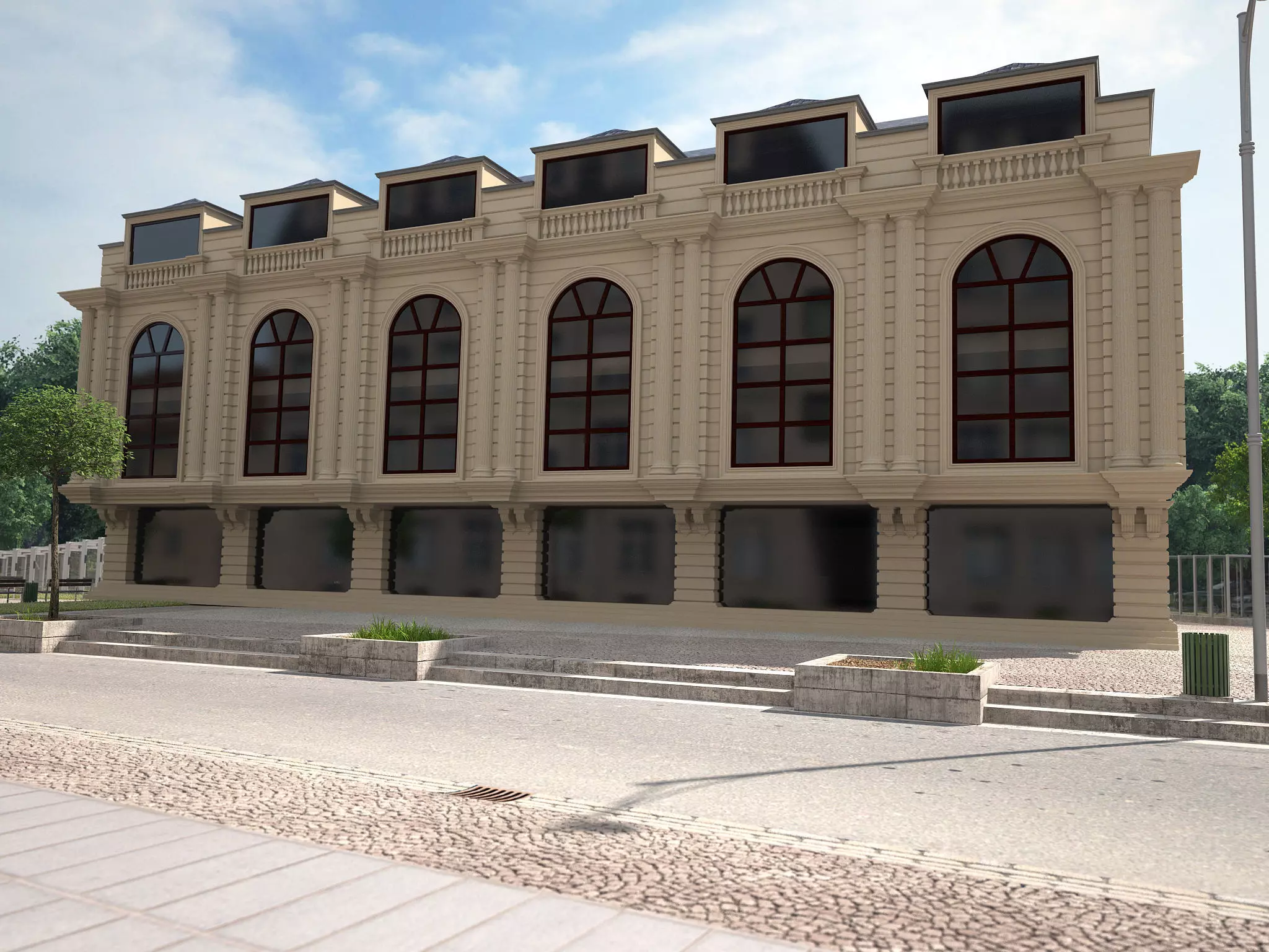 Building with a stone facade 3D model_0