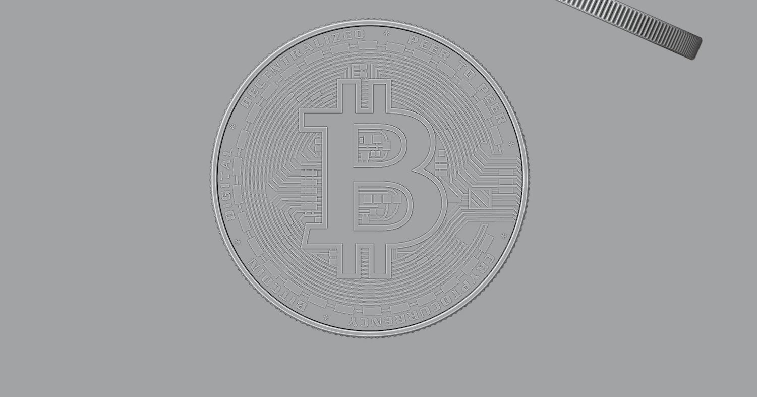 Bitcoin two gold coins 3D model_4