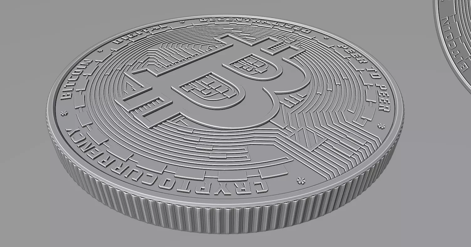 Bitcoin two gold coins 3D model_0