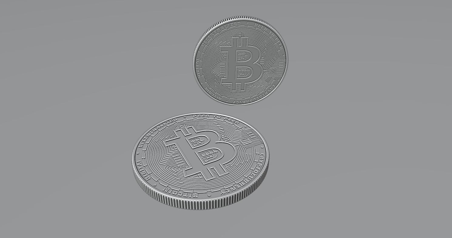 Bitcoin two gold coins 3D model_3