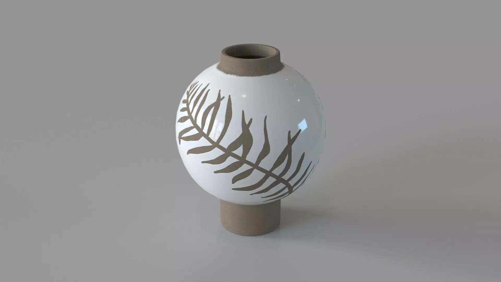Fern Large Vase White And Tan 3D model_0