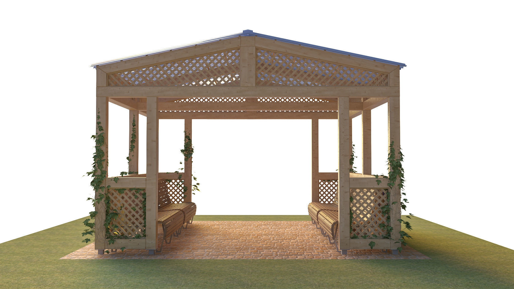 Bungalow gazebo plans free woodworking plans and projects Low-poly 3D model_2