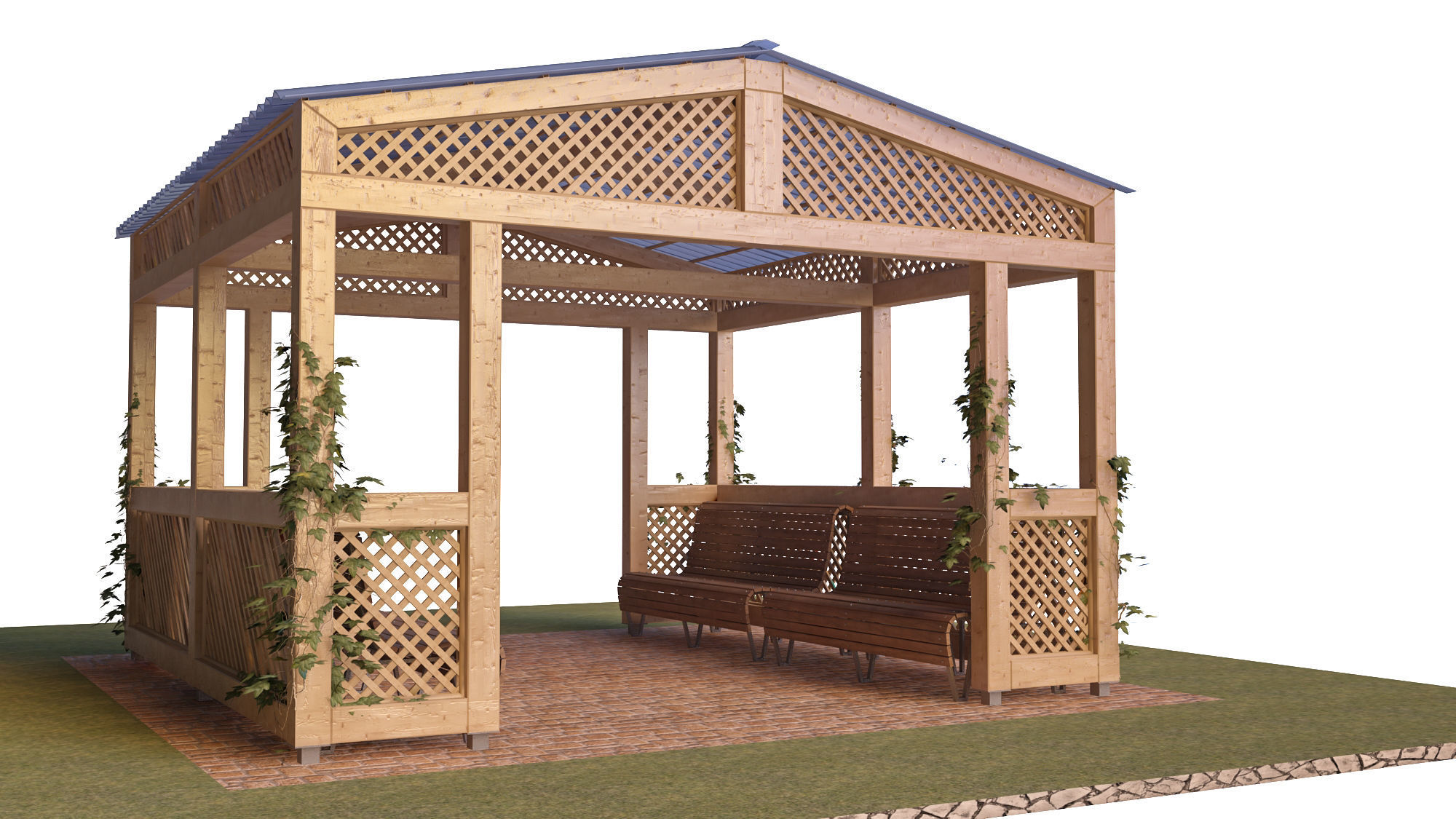 Bungalow gazebo plans free woodworking plans and projects Low-poly 3D model_4
