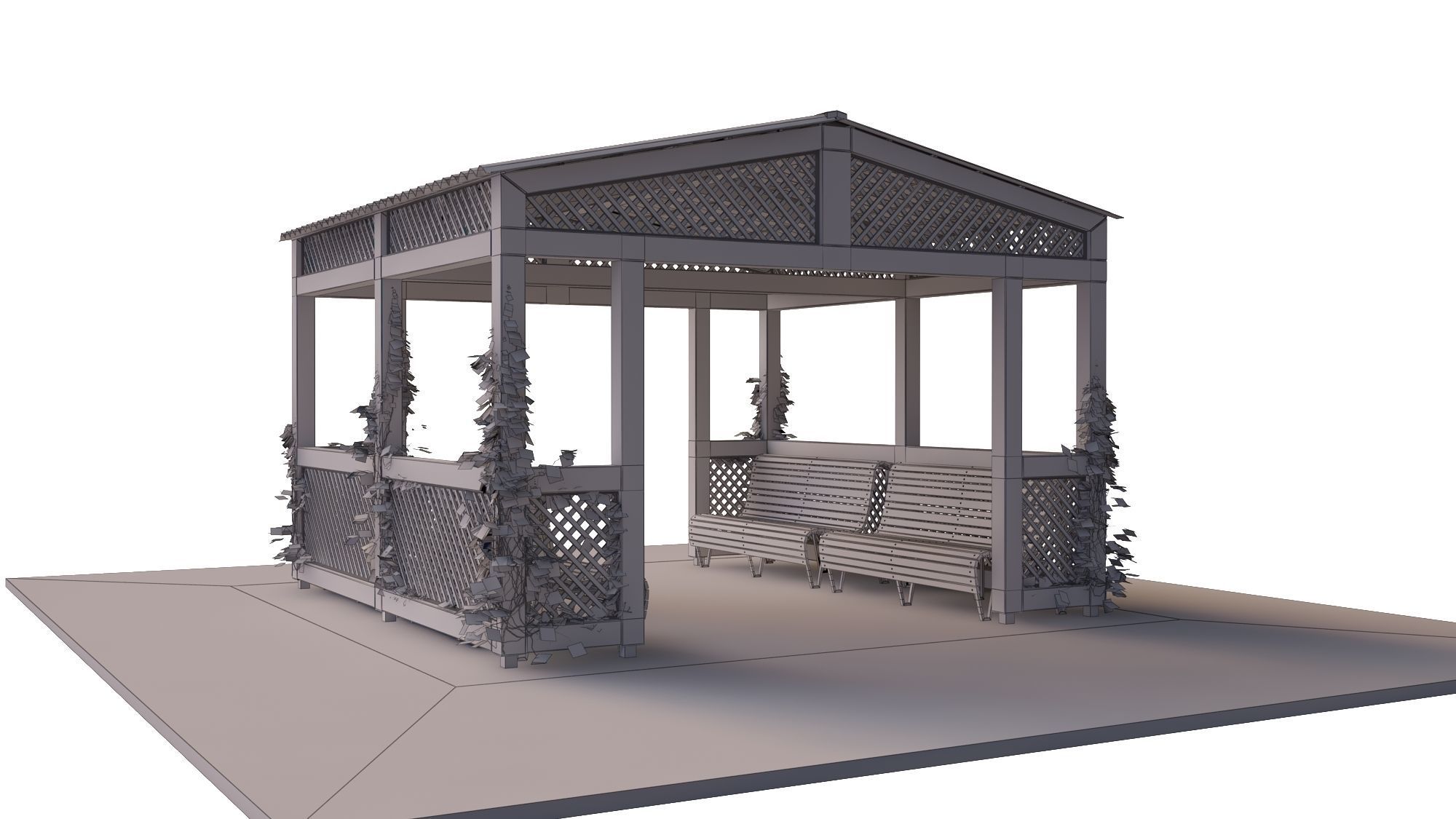 Bungalow gazebo plans free woodworking plans and projects Low-poly 3D model_6