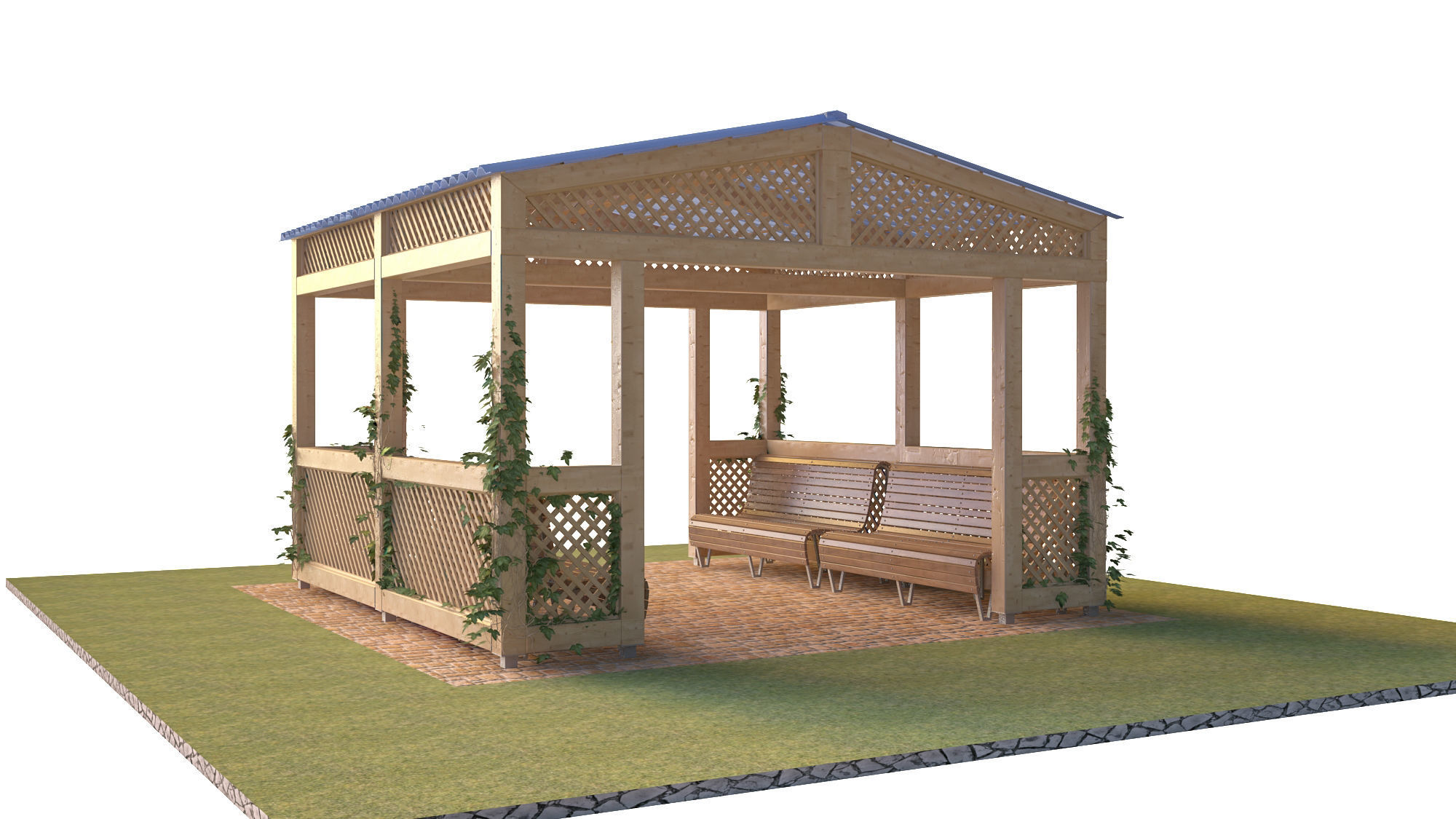 Bungalow gazebo plans free woodworking plans and projects Low-poly 3D model_1