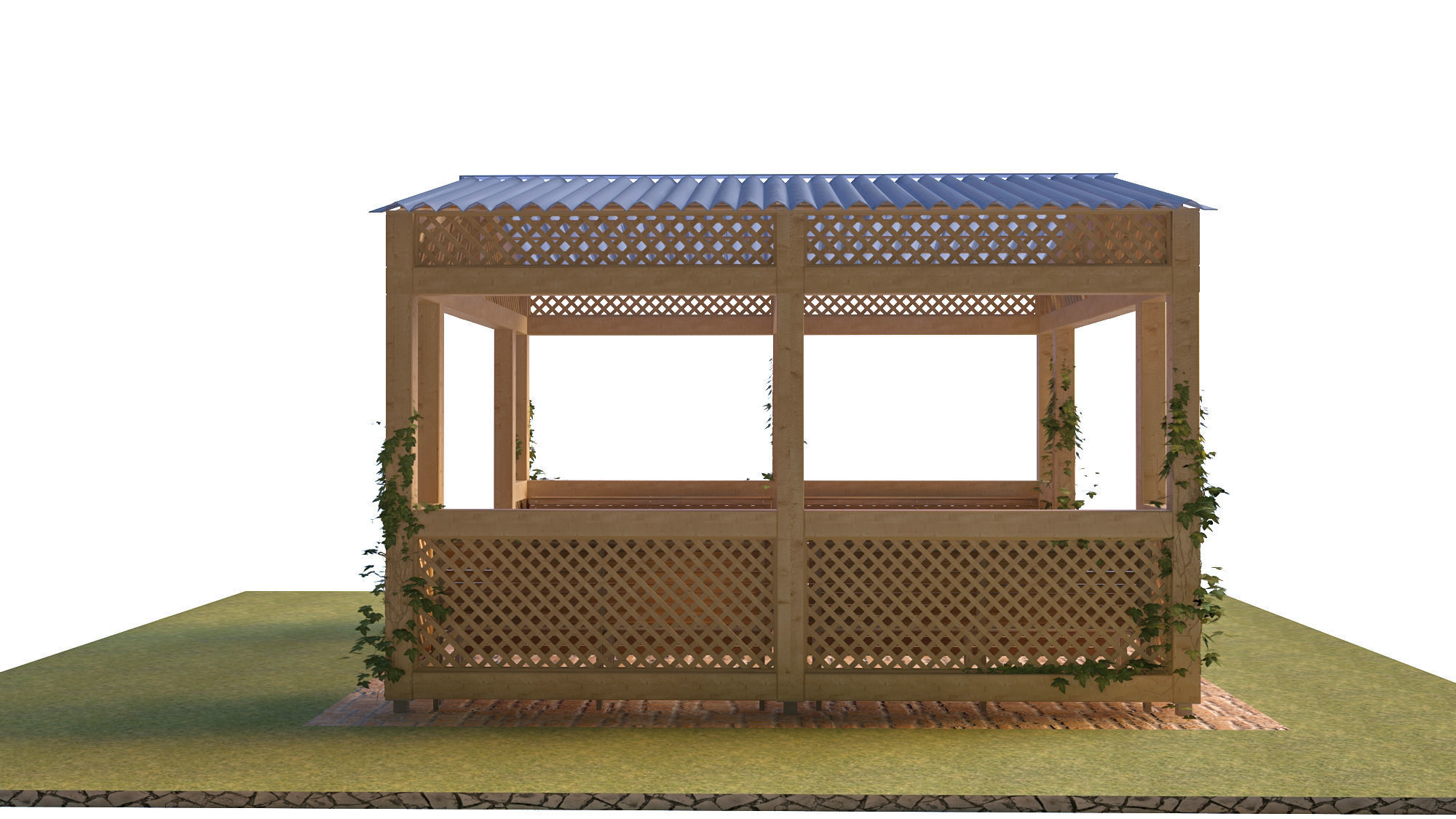 Bungalow gazebo plans free woodworking plans and projects Low-poly 3D model_3
