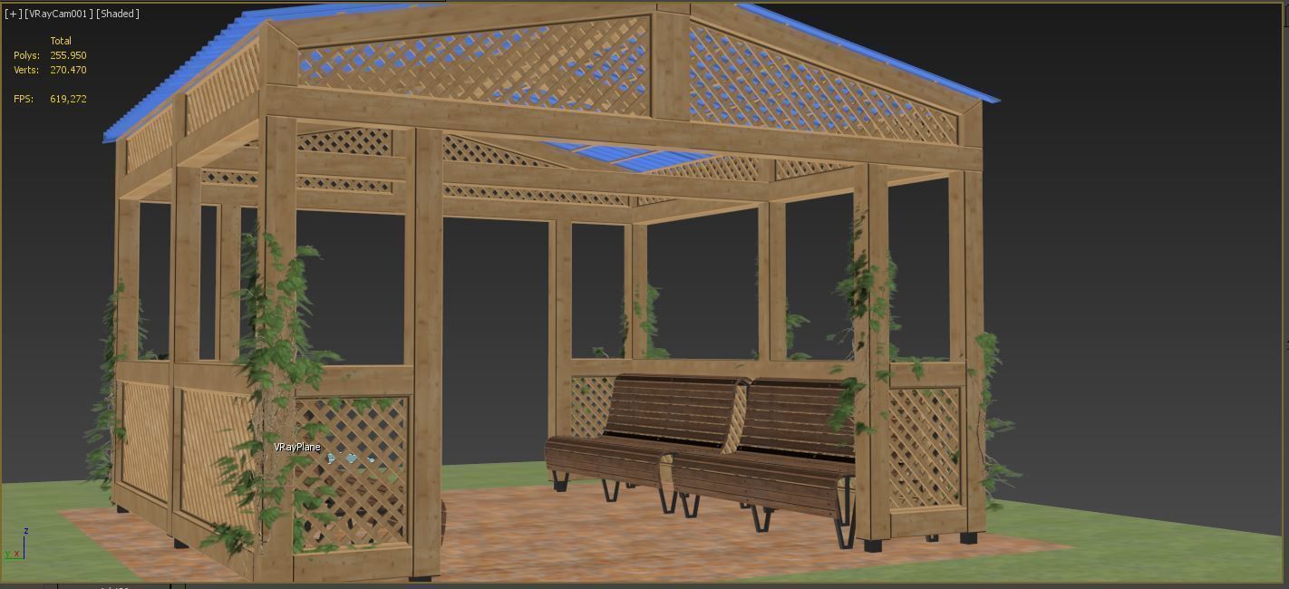 Bungalow gazebo plans free woodworking plans and projects Low-poly 3D model_5
