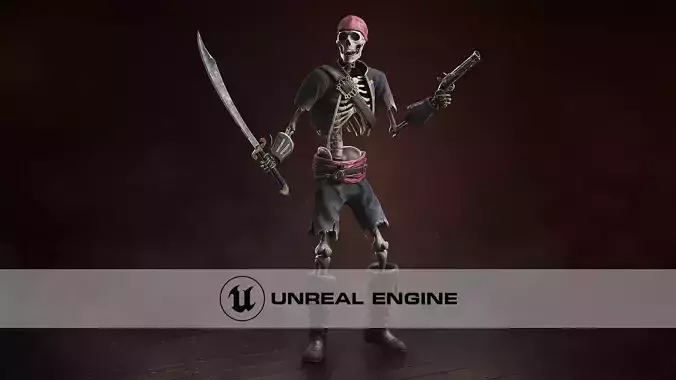 Skeleton Pirate Low-poly 3D model