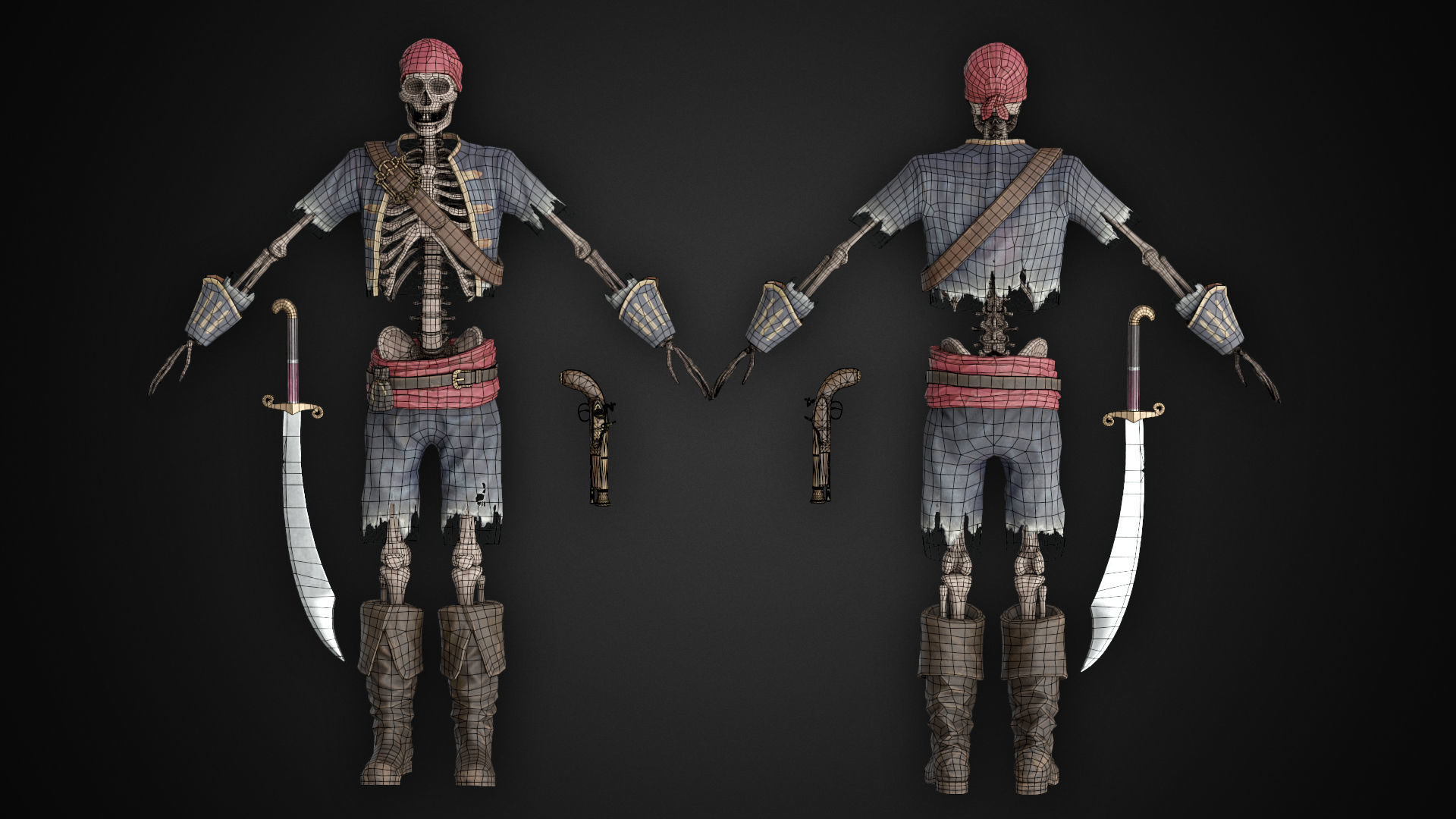 Skeleton Pirate Low-poly 3D model_7