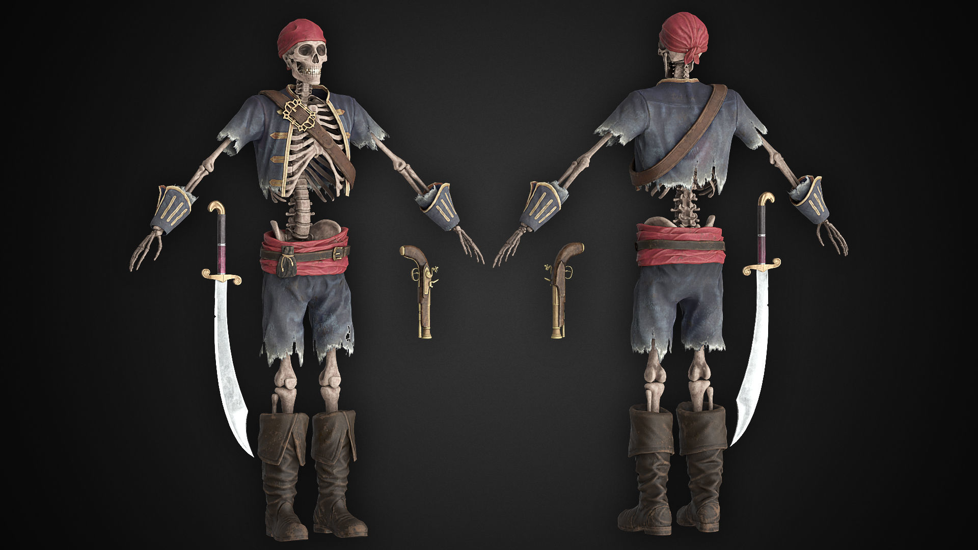 Skeleton Pirate Low-poly 3D model_3
