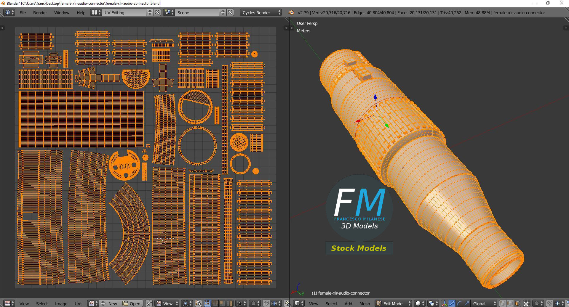Female XLR audio connector 3D model_10