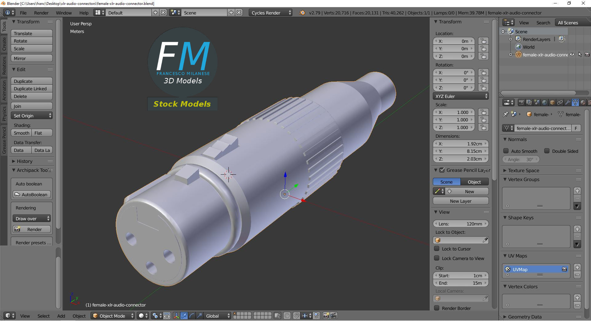 Female XLR audio connector 3D model_9