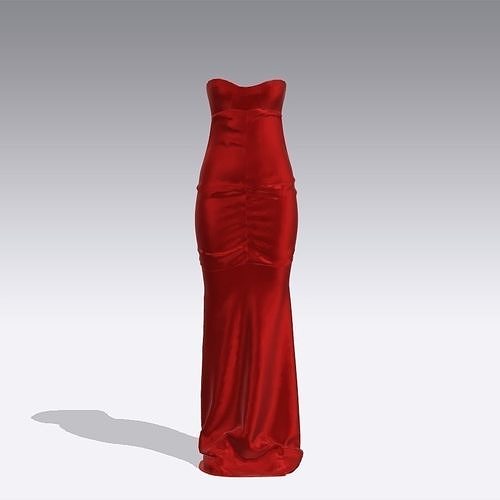 DRESS SATIN RED LONG ELASTIC LOOK 3D model