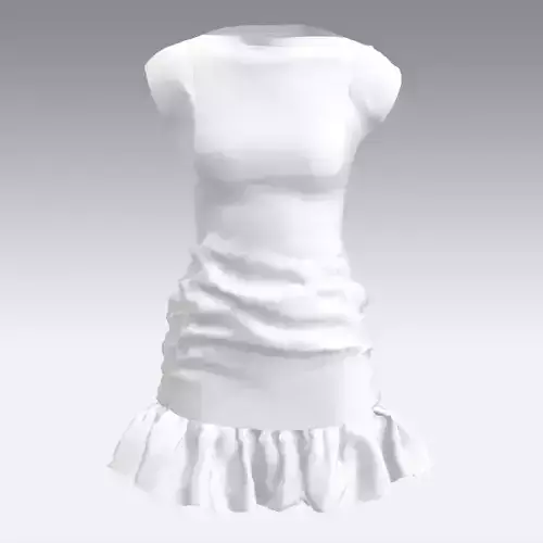 ELASTIC RUFFLED SKIRT DRESS WHITE