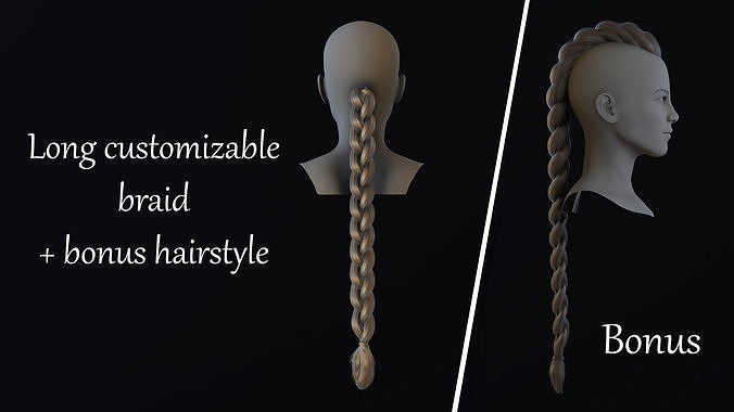 Realtime Long braid with bonus Low-poly 3D model