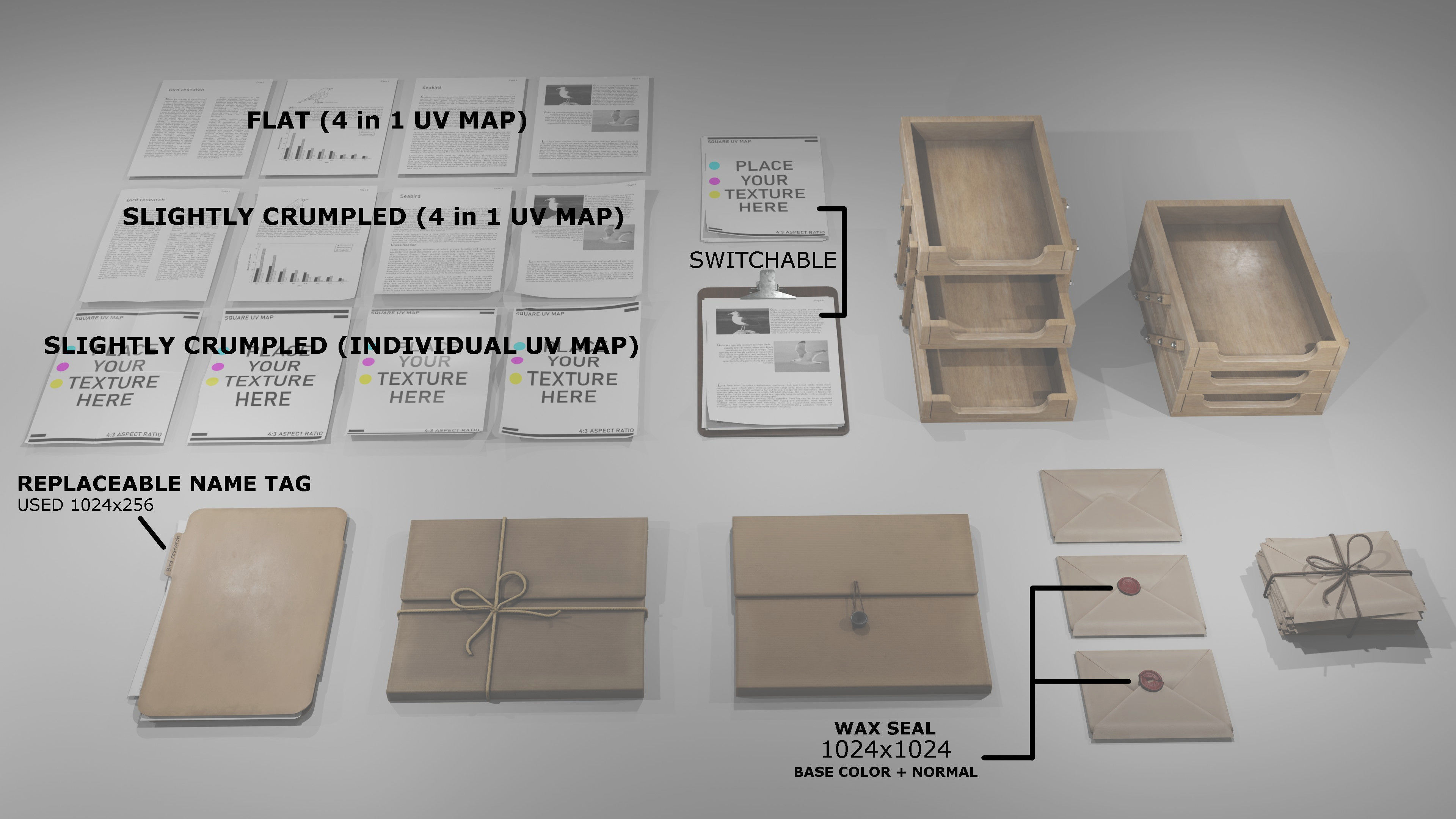 Stationery office pack Low-poly 3D model_2