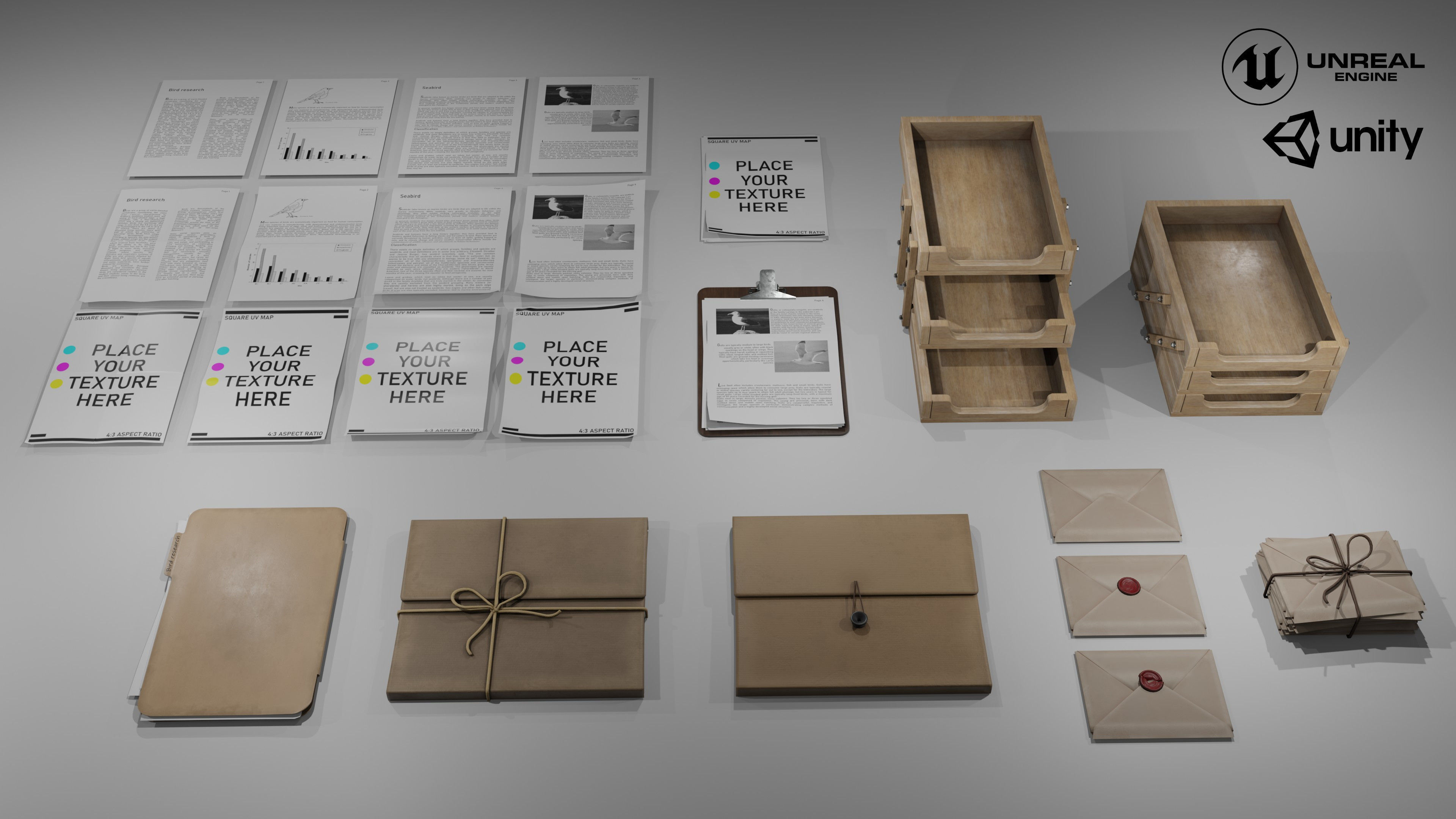 Stationery office pack Low-poly 3D model_1