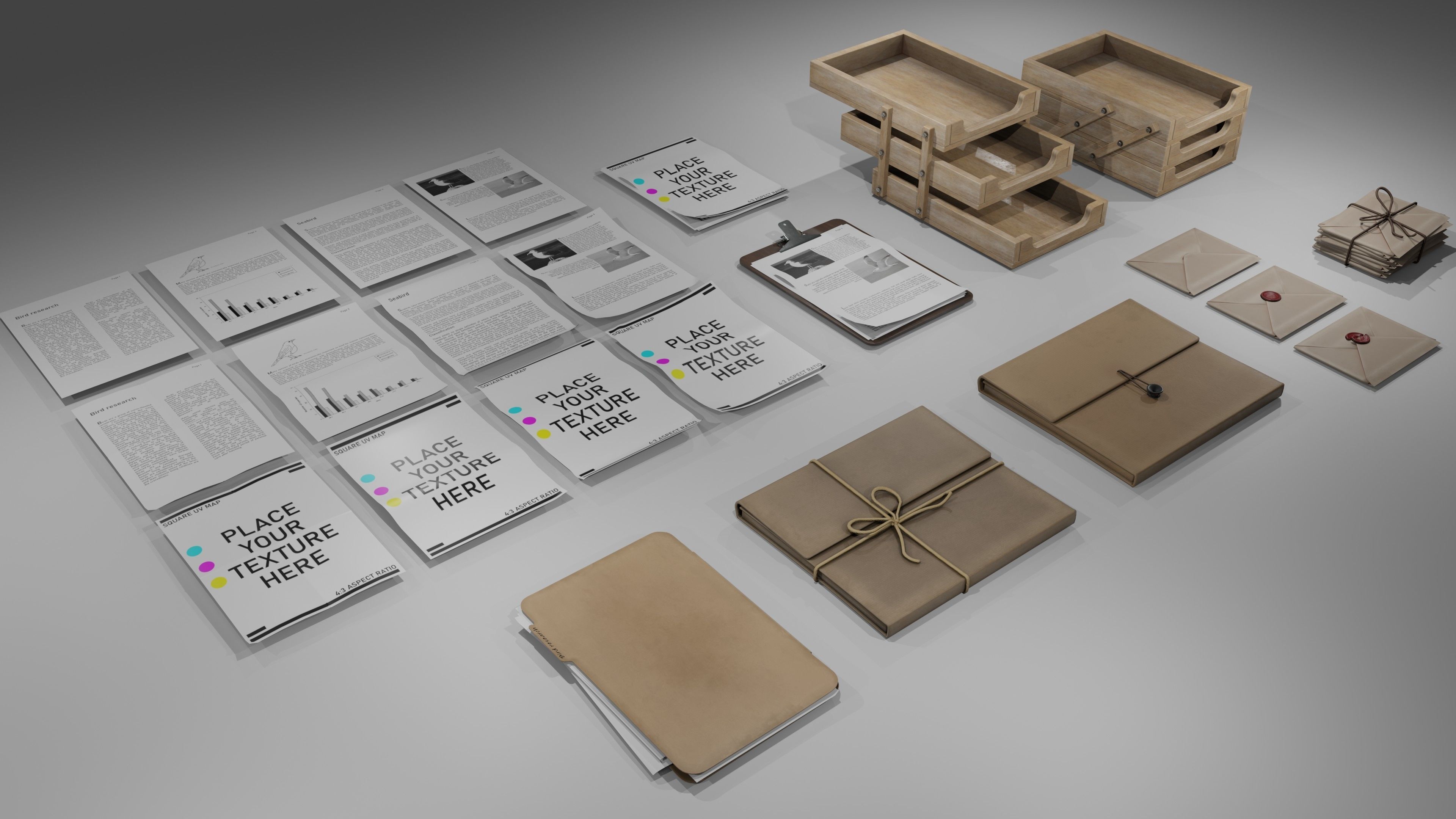 Stationery office pack Low-poly 3D model_3