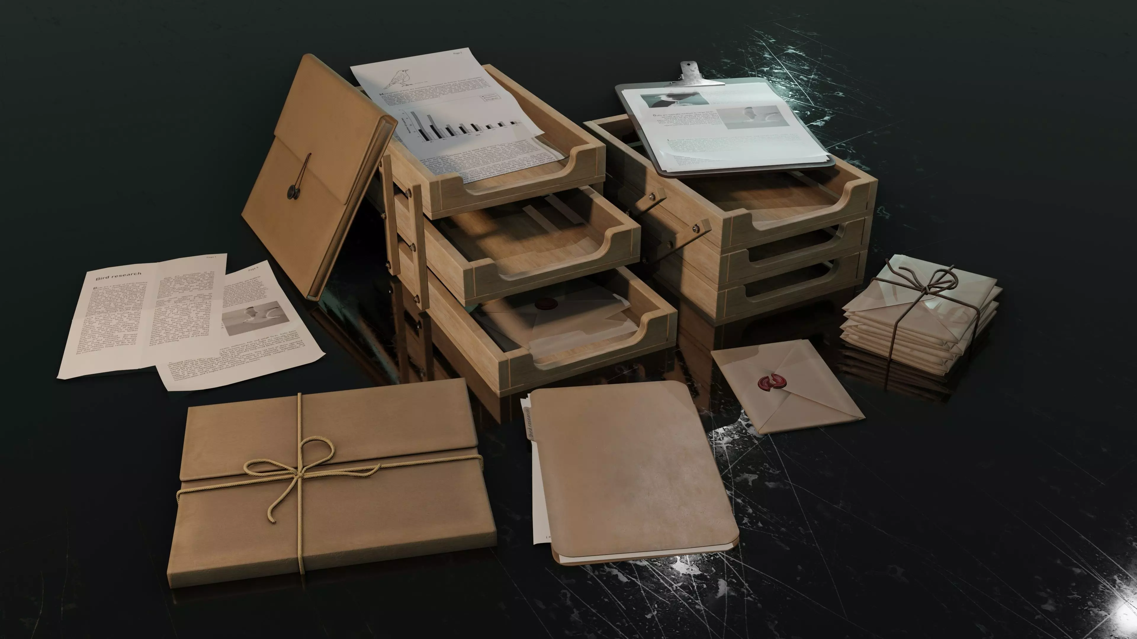 Stationery office pack Low-poly 3D model_0