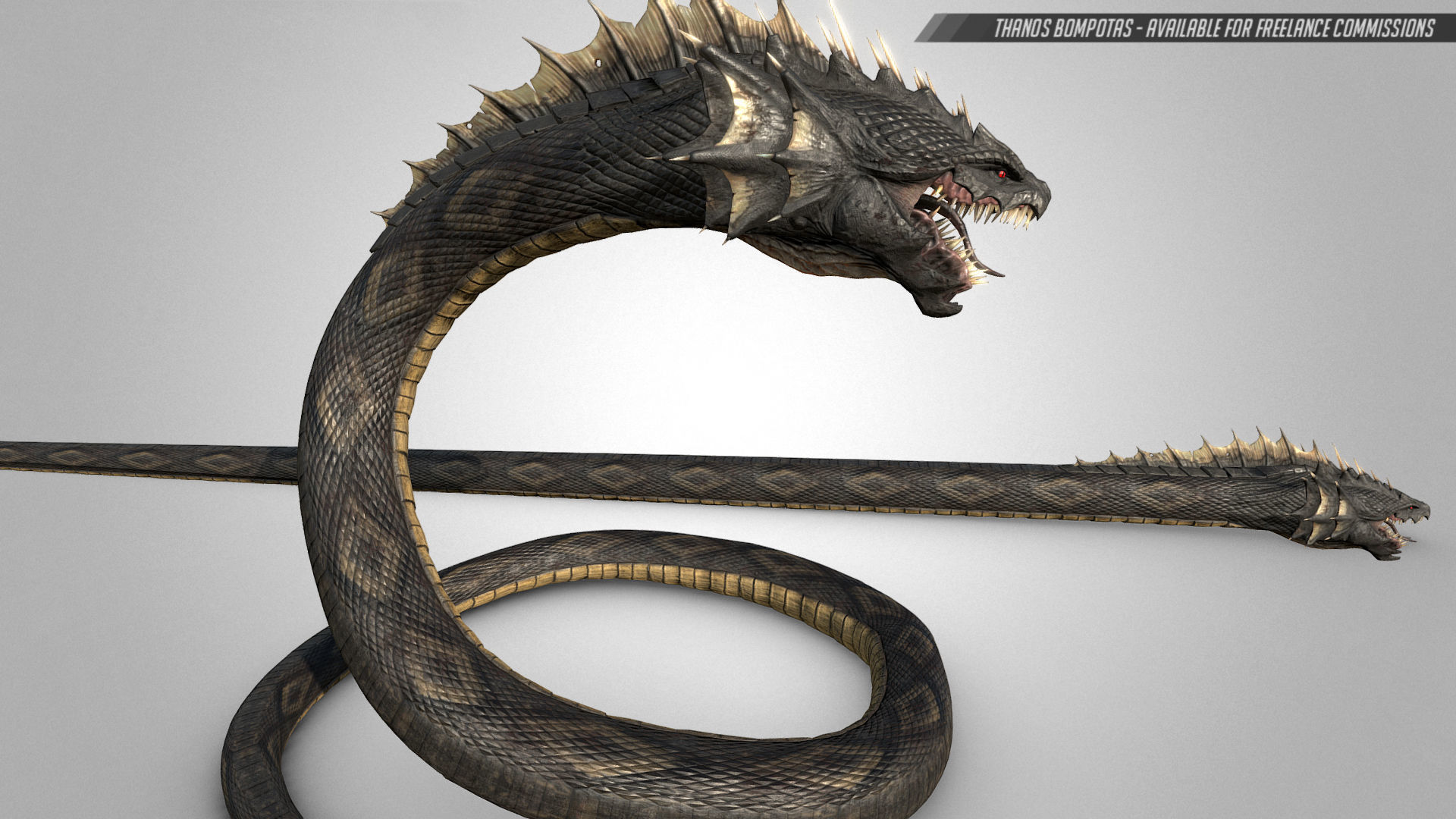 Snake dragon Low-poly 3D model_3