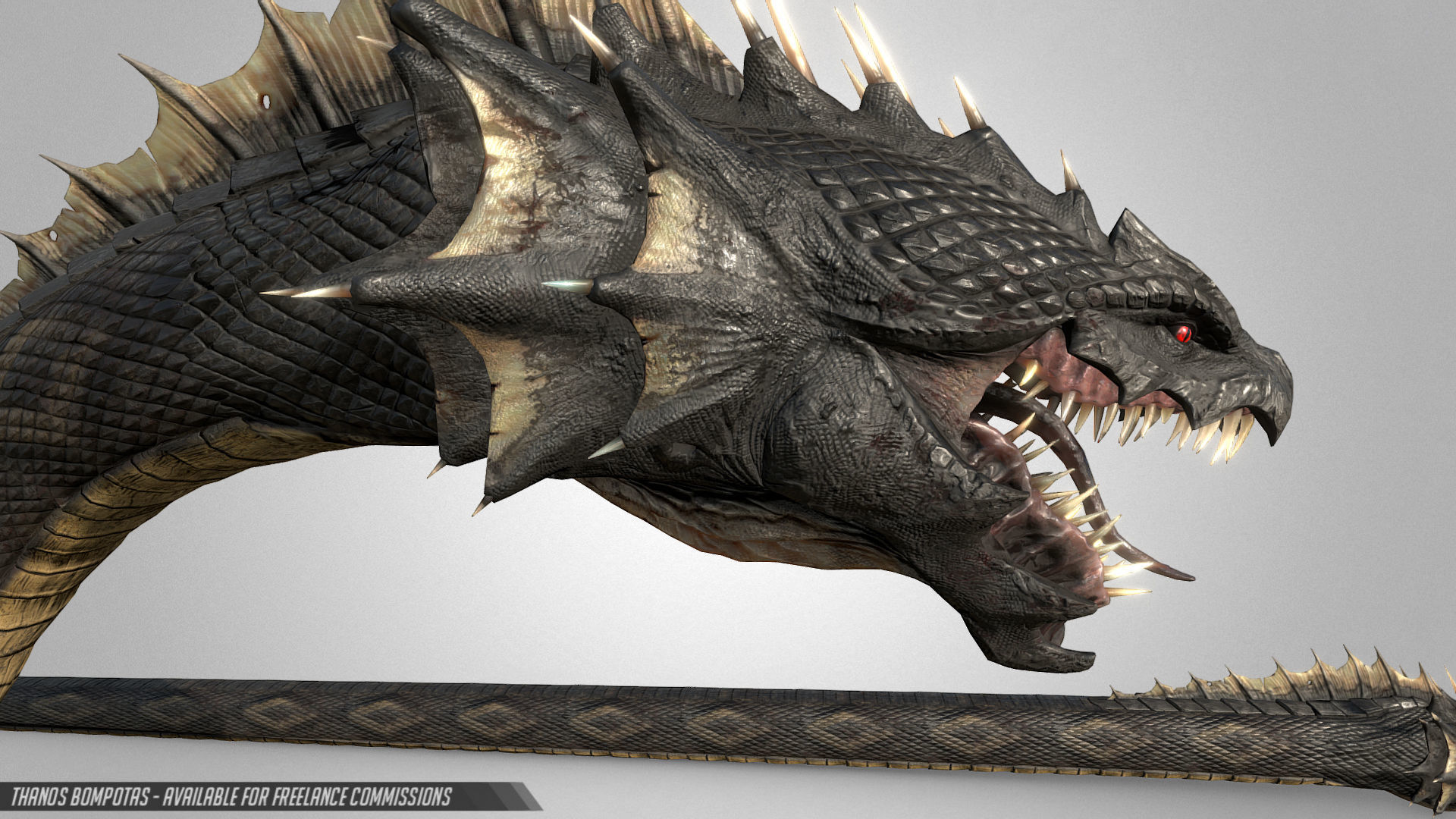 Snake dragon Low-poly 3D model_2