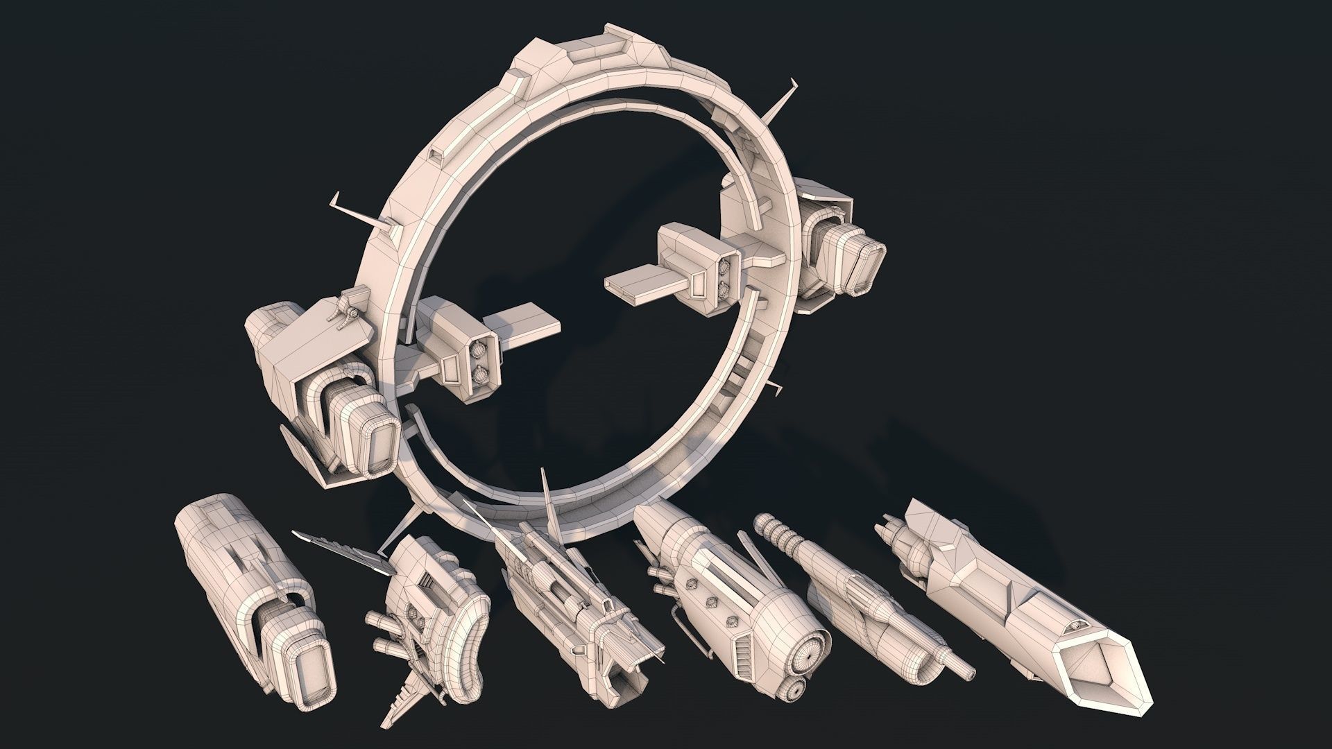 Mega Spacecraft Modular Pack Low-poly 3D model_22