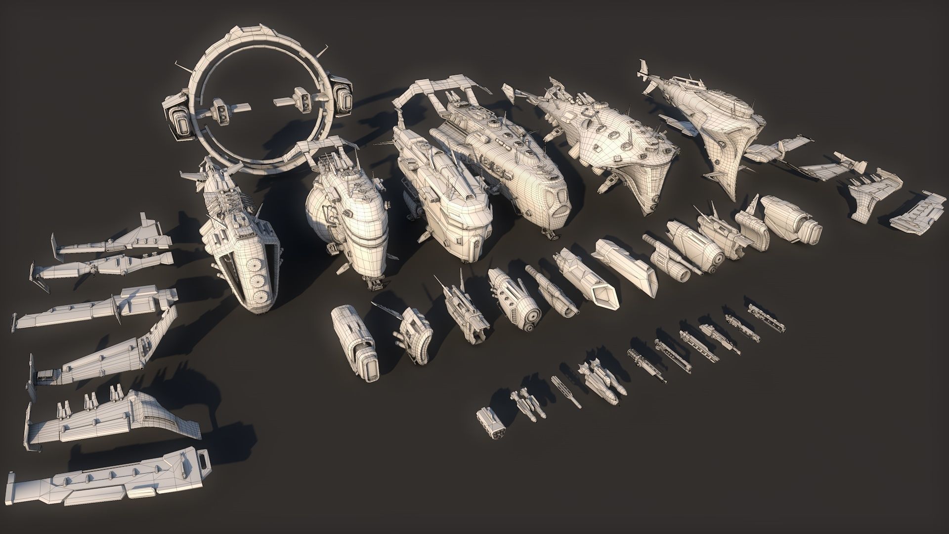 Mega Spacecraft Modular Pack Low-poly 3D model_12